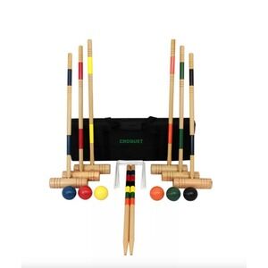 Wood Croquet Set Multicolor 6 Player Lawn Game with Case Bag GS30077M New in Box
